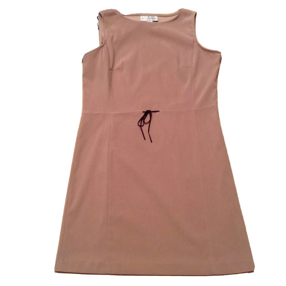 Petite Sophisticate Womens Tan Sleeveless Sheath Dress Size 10 Bow Detail Taupe